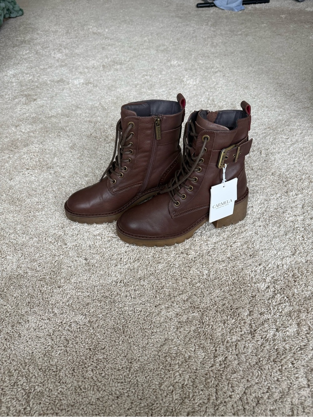 Carmela Women's Brown Lace-Up Block Heel Boots